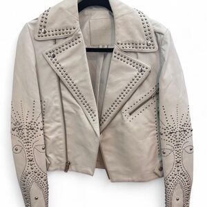 Studded BELLE VERE white Leather Jacket